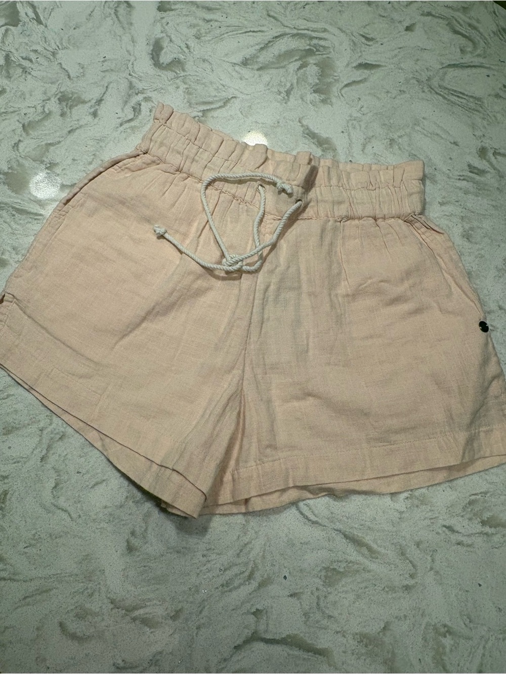 Roxy Pale Blush High-Waist Drawstring Linen Shorts